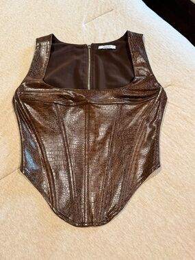 Brown Faux Croc Corset Top